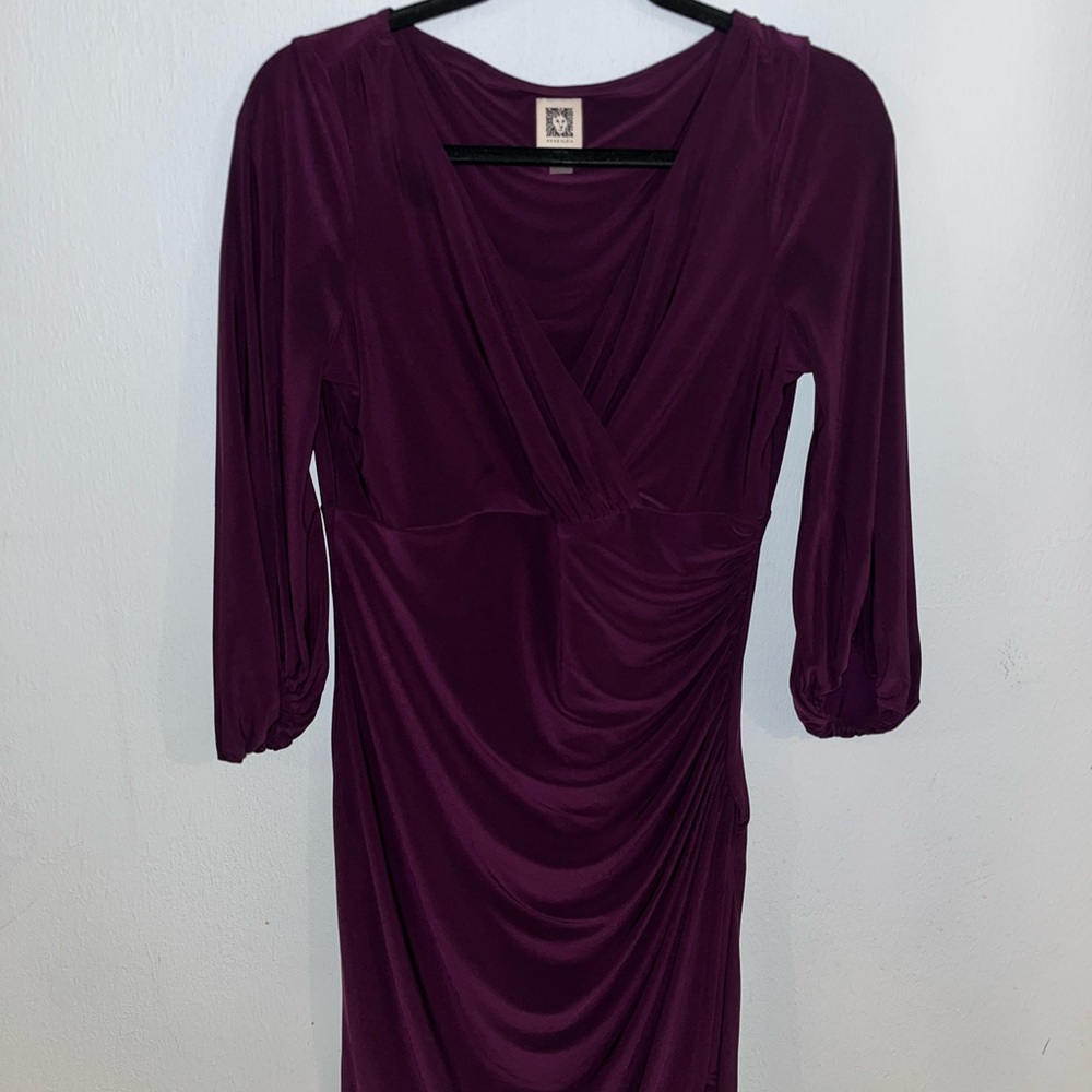 Anne Klein Red Sheath Dress with Ruched 3/4 Sleeves